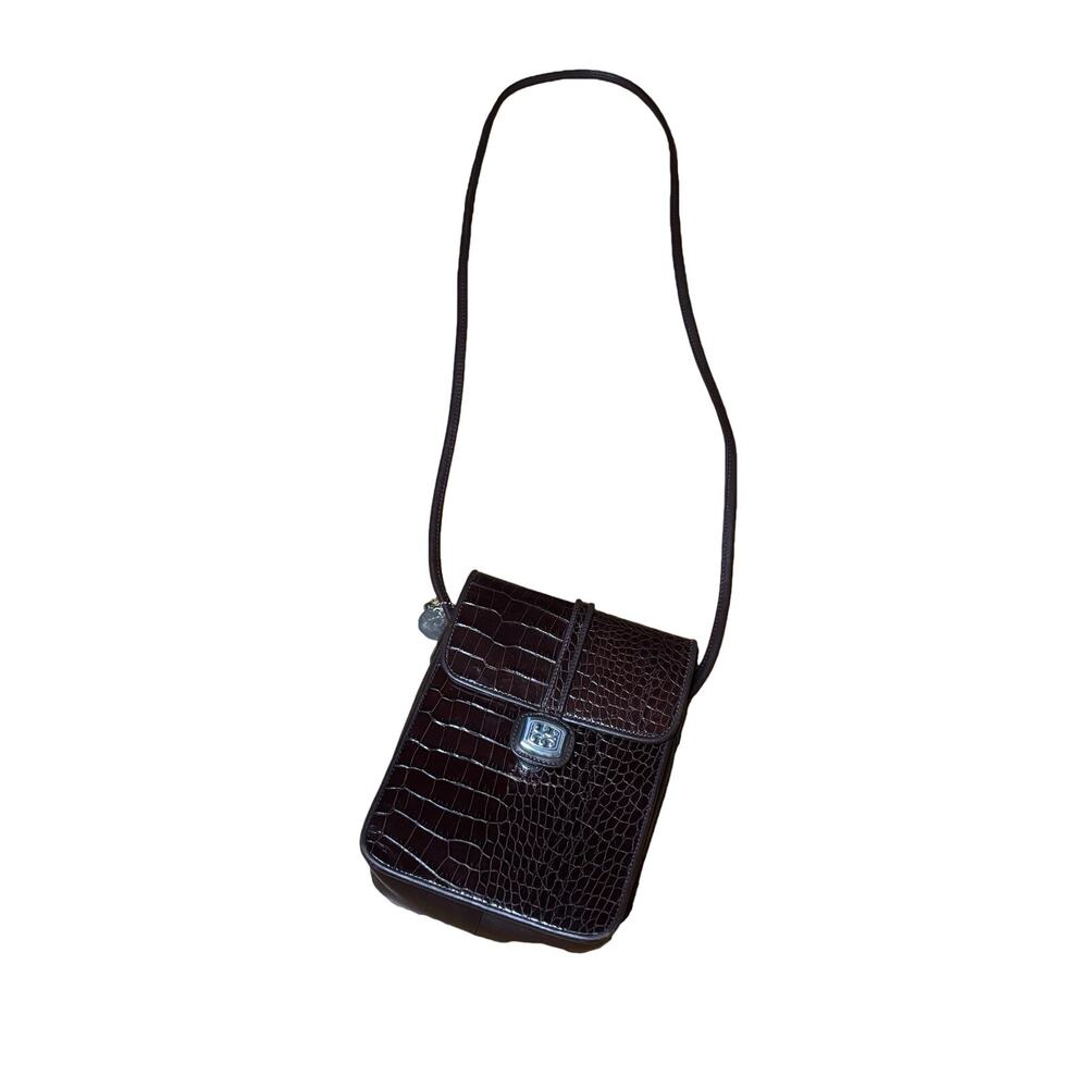 One World by Brighton Brown Croc Embossed Crossbody Bag & Wallet Set